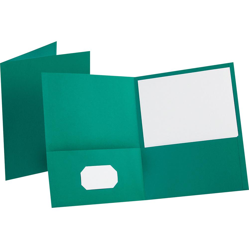 Oxford Letter Recycled Pocket Folder - 8 1/2" x 11" - 100 Sheets Capacity - 2 Internal Pocket - Leatherette - Teal - Turned Edge - 10% Recycled - 25 / Box. Picture 2