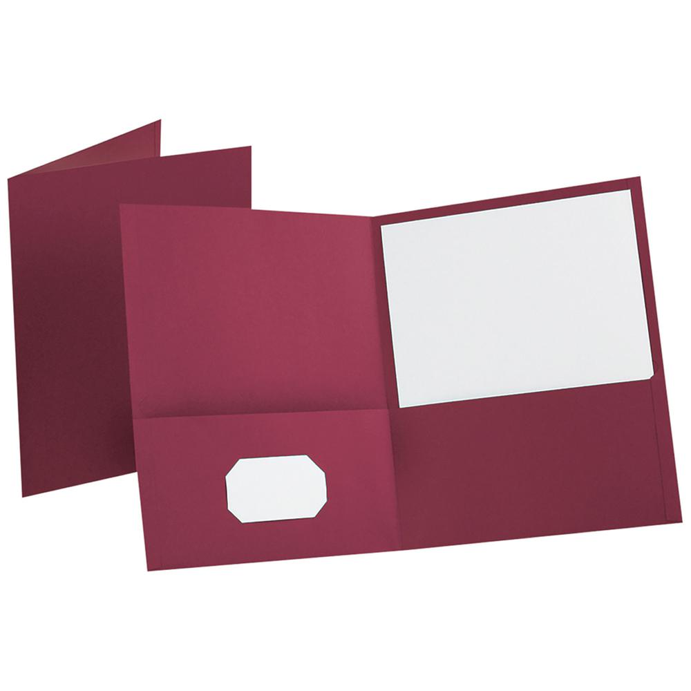 Oxford Letter Recycled Pocket Folder - 8 1/2" x 11" - 100 Sheets Capacity - 2 Internal Pocket - Leatherette - Burgundy - Turned Edge - 10% Recycled - 25 / Box. Picture 3