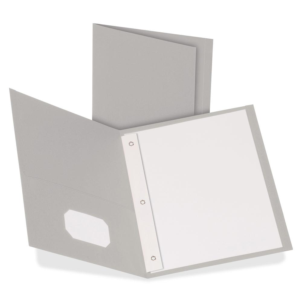 Oxford Letter Recycled Pocket Folder - 8 1/2" x 11" - 3 Fastener(s) - 1/2" Fastener Capacity for Folder - 2 Inside Front & Back Pocket(s) - Leatherette - Gray - 10% Recycled - 25 / Box. Picture 2