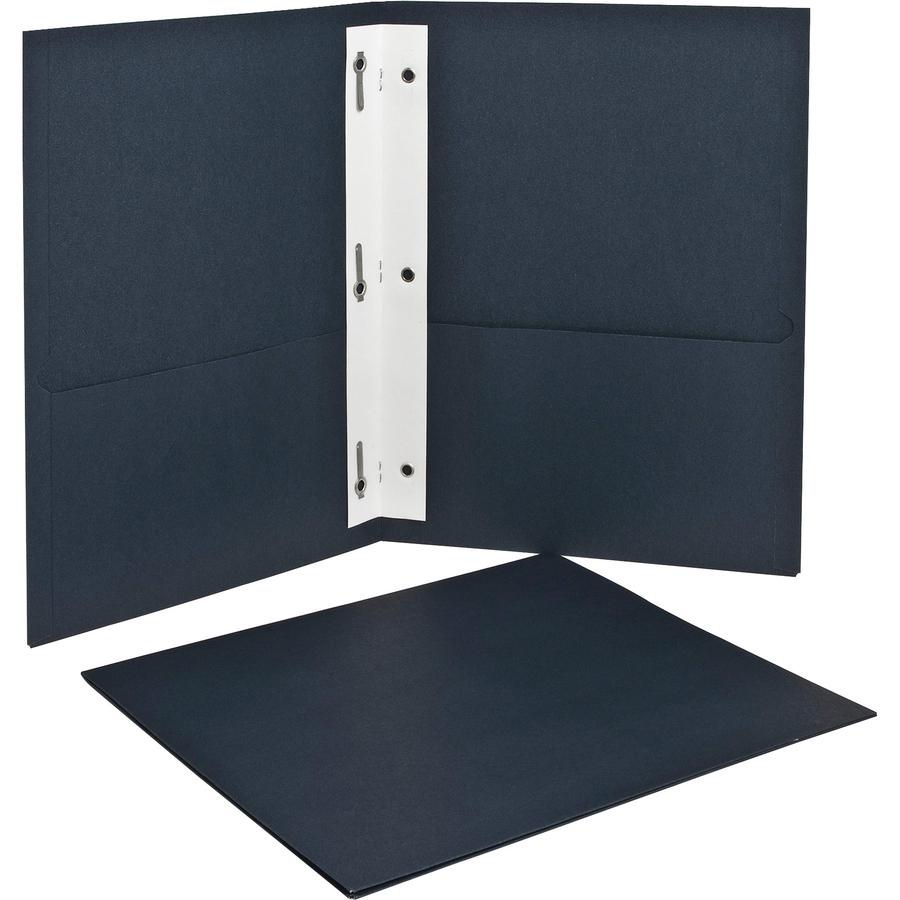 Oxford Letter Recycled Pocket Folder - 8 1/2" x 11" - 3 Fastener - 1/2" for Folder - 2 Inside Front & Back Pocket - Leatherette - Dark Blue - Tear Resistant - 10% Recycled - 25 / Box. Picture 3