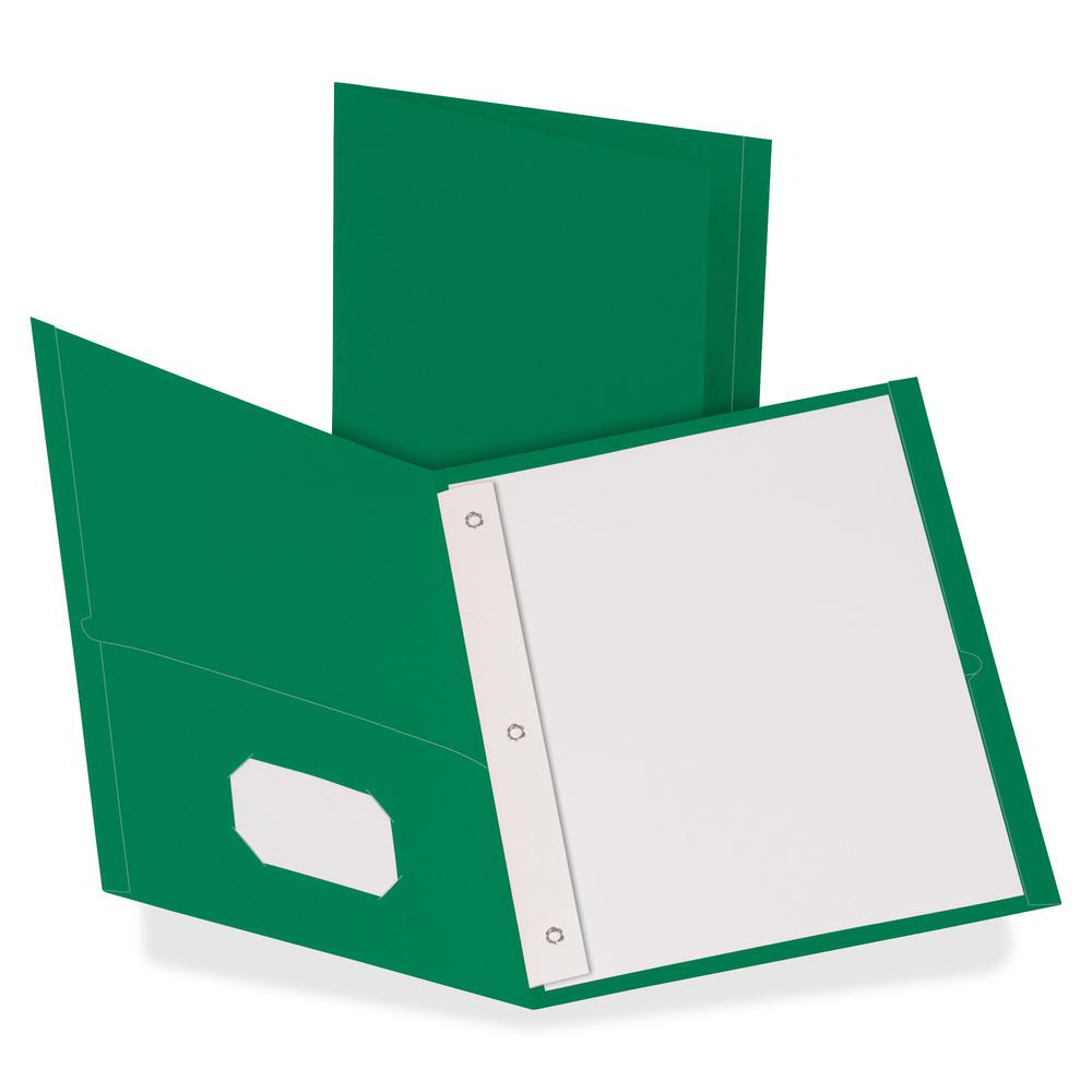 Oxford Letter Recycled Pocket Folder - 8 1/2" x 11" - 3 Fastener(s) - 1/2" Fastener Capacity for Folder - 2 Inside Front & Back Pocket(s) - Leatherette - Hunter Green - 10% Recycled - 25 / Box. Picture 2
