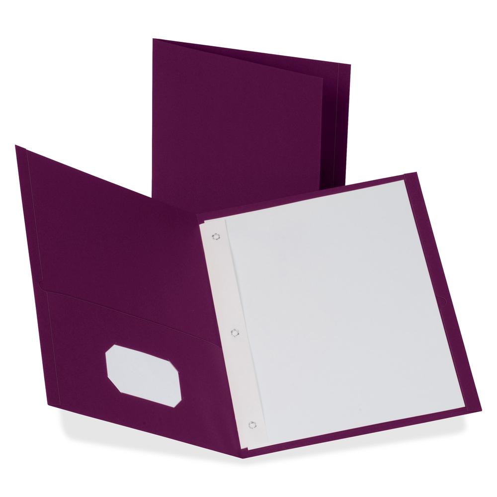 Oxford Letter Recycled Pocket Folder - 8 1/2" x 11" - 3 Fastener - 1/2" for Folder - 2 Inside Front & Back Pocket - Leatherette - Burgundy - Tear Resistant - 10% Recycled - 25 / Box. Picture 2