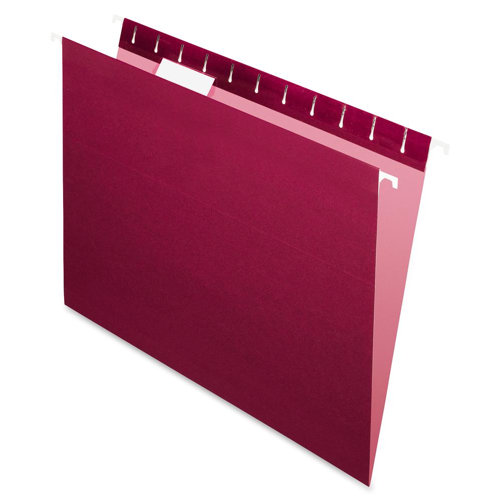 Pendaflex Essentials 1/5 Tab Cut Letter Recycled Hanging Folder - 8 1/2" x 11" - Burgundy - 100% Recycled - 25 / Box. Picture 2