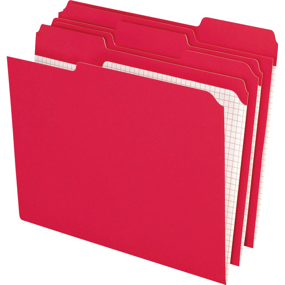 Pendaflex 1/3 Tab Cut Letter Recycled Top Tab File Folder - 8 1/2" x 11" - Top Tab Location - Assorted Position Tab Position - Red - 10% Recycled - 100 / Box. Picture 2