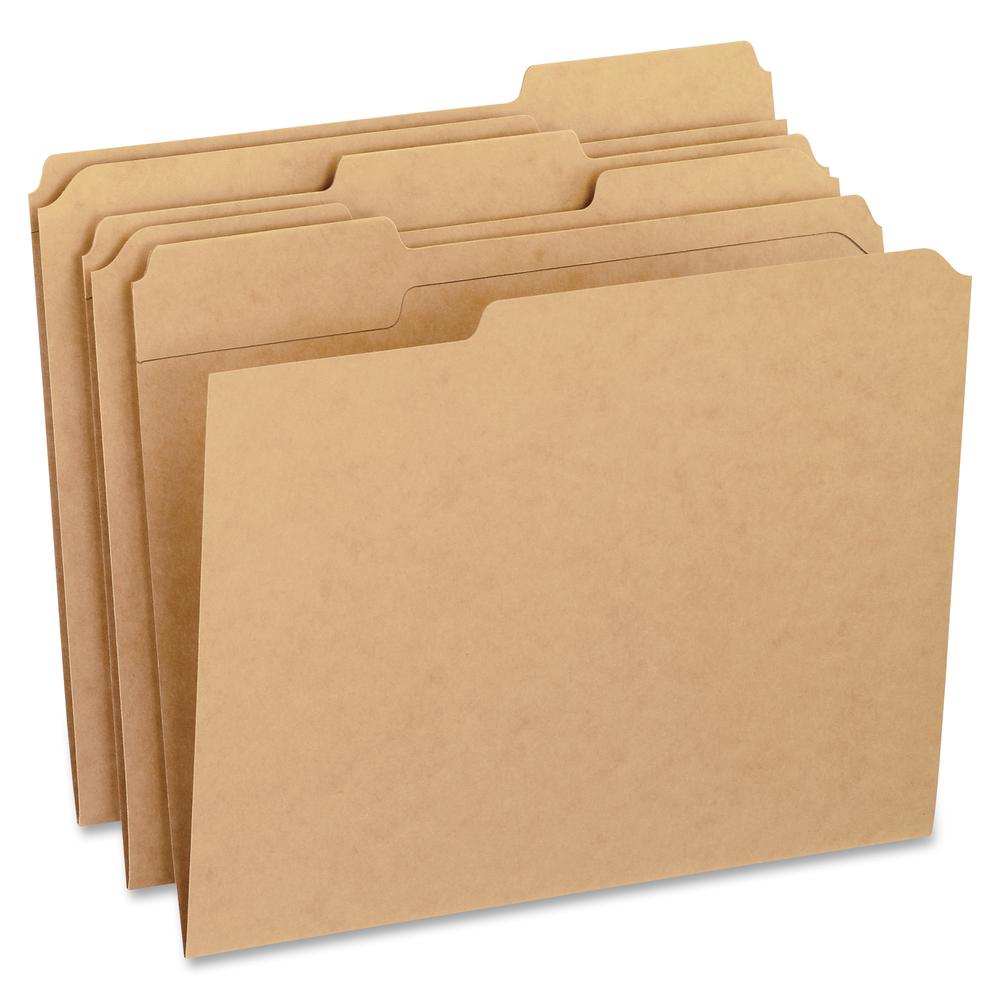Pendaflex 1/3 Tab Cut Letter Recycled Top Tab File Folder - 8 1/2" x 11" - 3/4" Expansion - Top Tab Location - Assorted Tab Position - 11 pt. - Kraft - Kraft - Reinforced, Corner - 10% Recycled - 100 . Picture 2