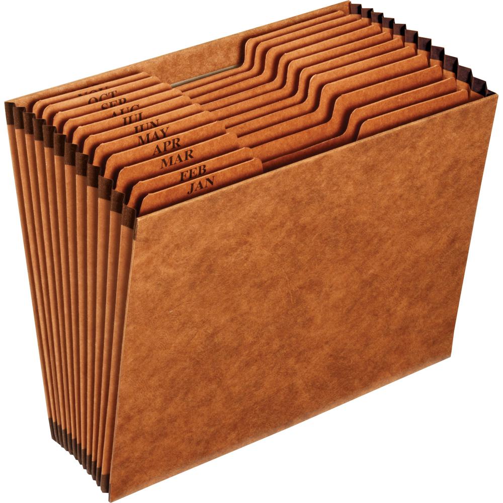 Pendaflex 1/3 Tab Cut Letter Recycled Expanding File - 8 1/2" x 11" - 12 Pocket - Top Tab Location - 80 pt. - Tyvek - Brown - Reinforced, Heavy Duty, Rip Resistant - 10% Recycled - 1 Each. Picture 2