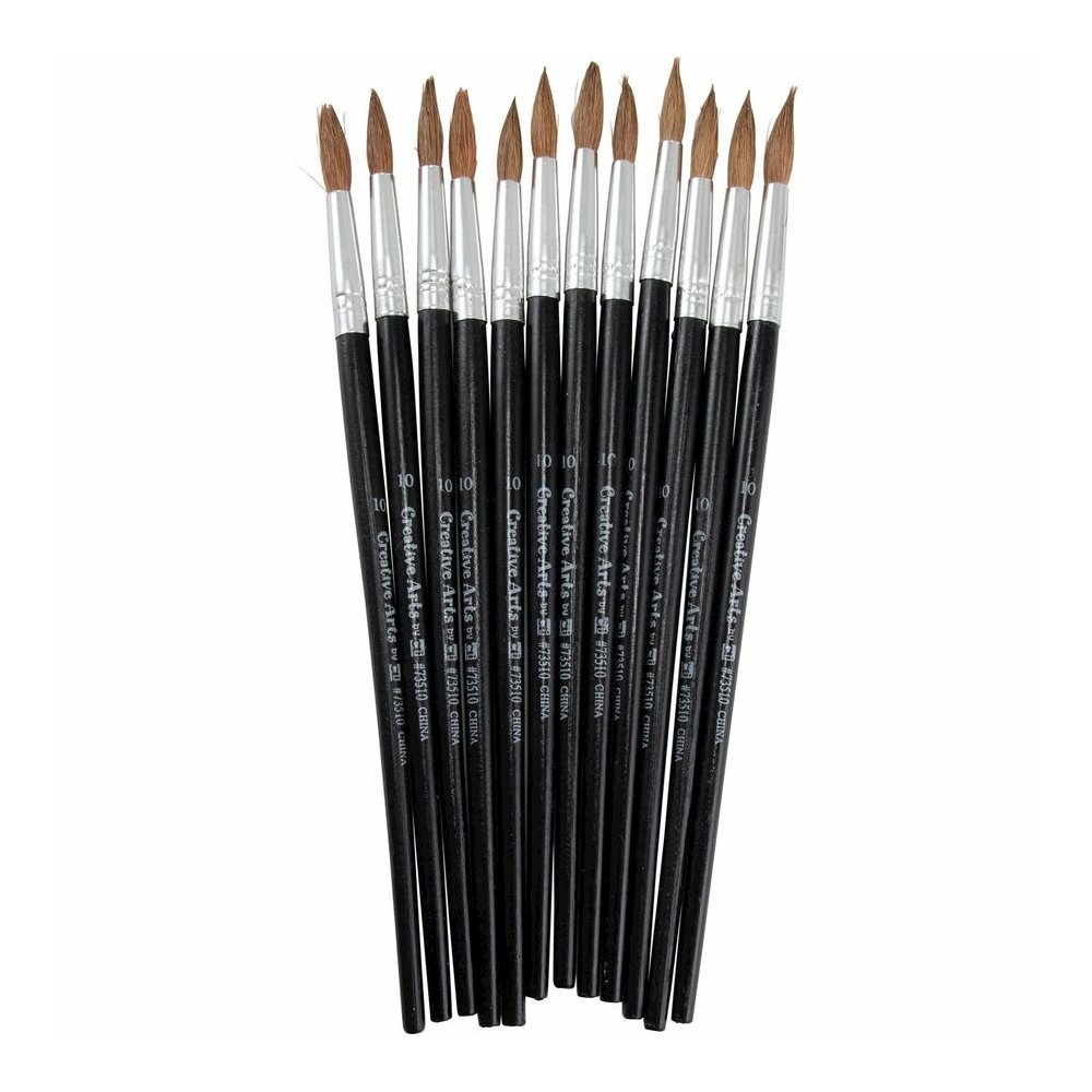 Charles Leonard Round Camel Hair Paint Brushes - No. 10 - Wood Black Handle - Aluminum Ferrule - 1 Dozen. Picture 2