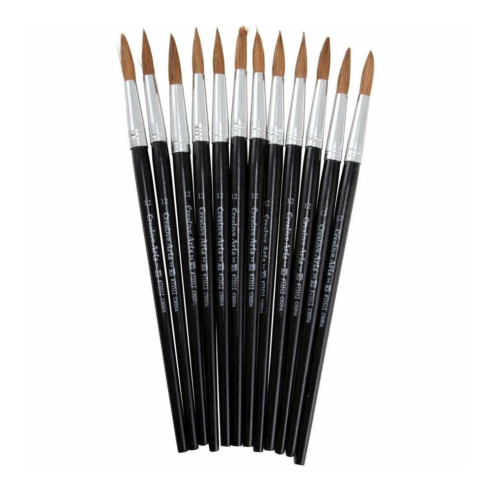 Charles Leonard Round Camel Hair Paint Brushes - No. 12 - Hardwood Black Handle - Aluminum Ferrule - 1 Dozen. Picture 2
