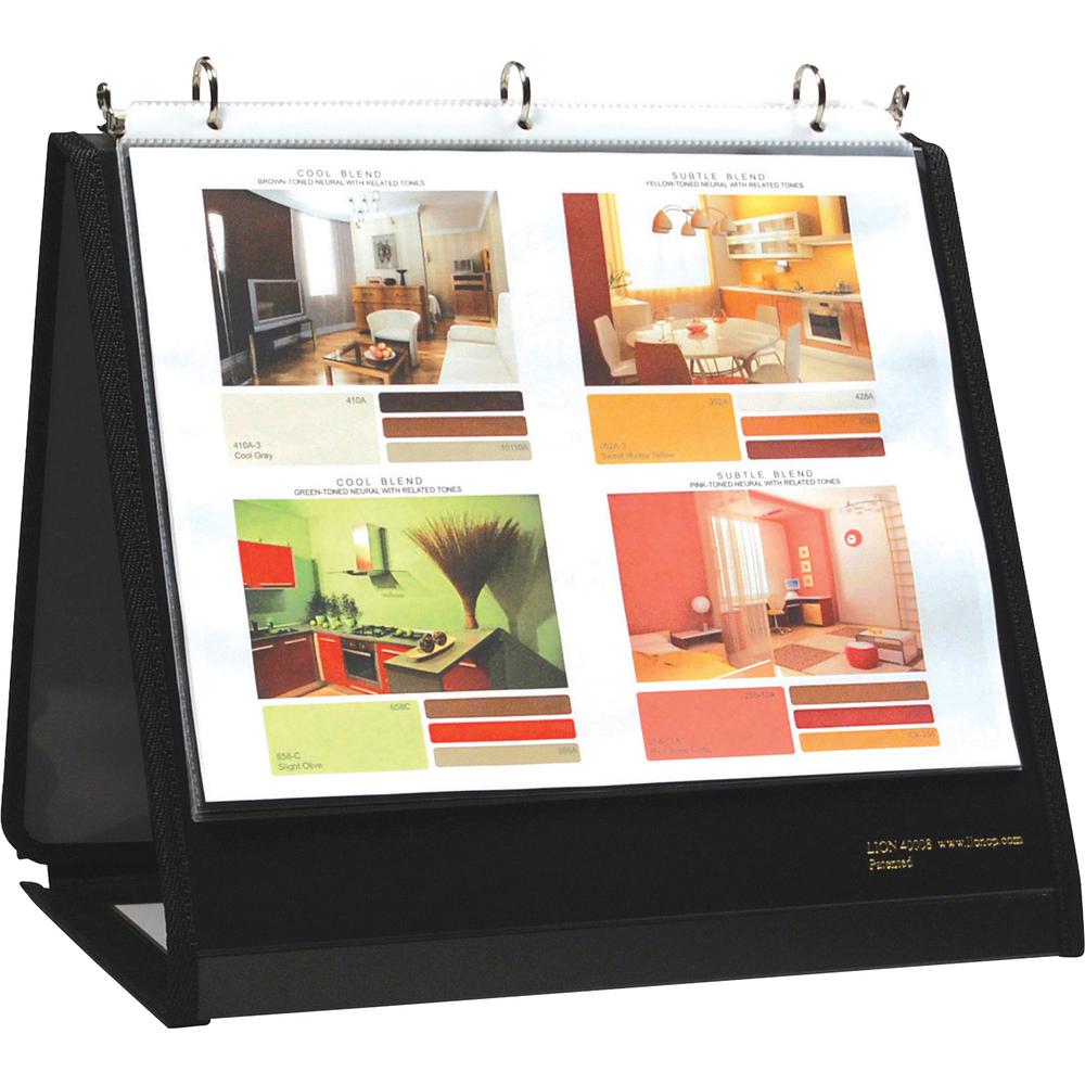 Lion Insta-Cover Round Ring Easel Binder - 3/4" Binder Capacity - Letter - 8 1/2" x 11" Sheet Size - 3 x Round Ring Fastener(s) - 40 Pocket(s) - Black - Recycled - Label Holder, Reinforced Sewn Edge, . Picture 2