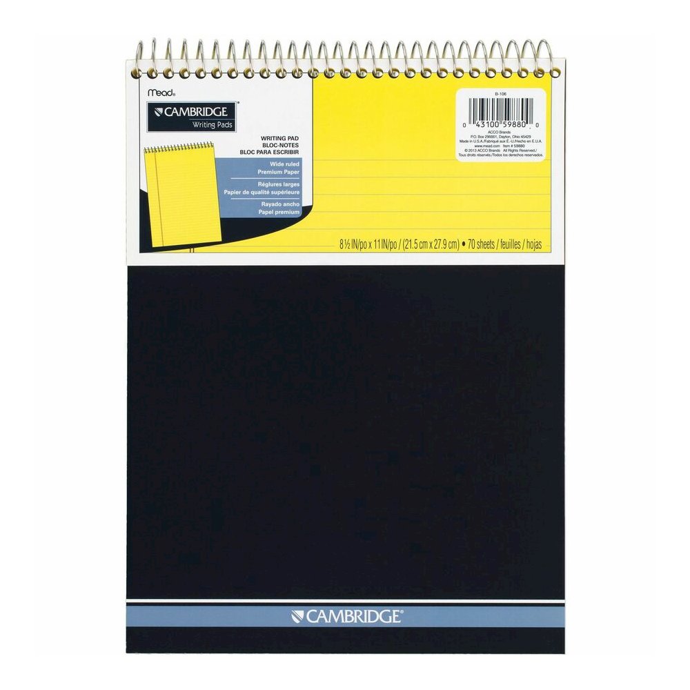 Mead Premium Wirebound Legal Pads - 70 Sheets - Spiral - 20 lb Basis Weight - 8 1/2" x 11 3/4" Sheet Size - Canary Paper - Navy Board Cover - Heavyweight, Micro Perforated, Spiral Lock, Stiff-back - 1. Picture 6