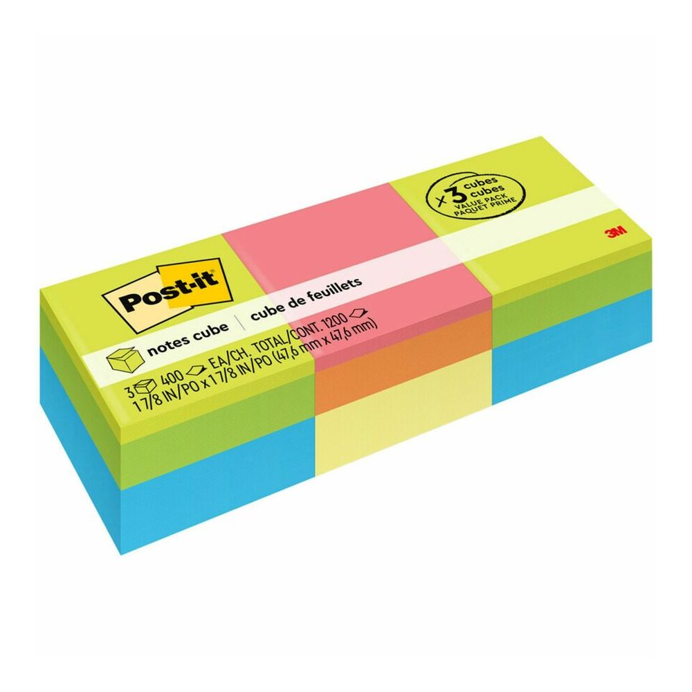 Post-it&reg; Notes Cube - 1200 - 2" Flag/Note Width x 2" Flag/Note Length - Square - 400 Sheets per Pad - Unruled - Acid Lime, Limeade, Blue Paradise, Guava, Vital Orange, Canary Yellow - Paper - Repo. Picture 6