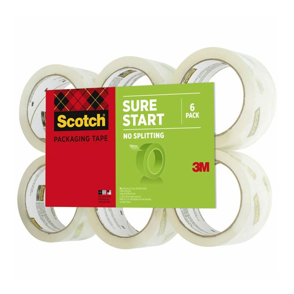 Scotch Sure Start Packaging Tape - 54.60 yd Length x 1.88" Width x 2.6 mil Thickness - 3" Core - Clear - Synthetic Rubber Resin - 2.95 mil - Sliver Resistant, Moisture Resistant, Split Resistant - For. Picture 2