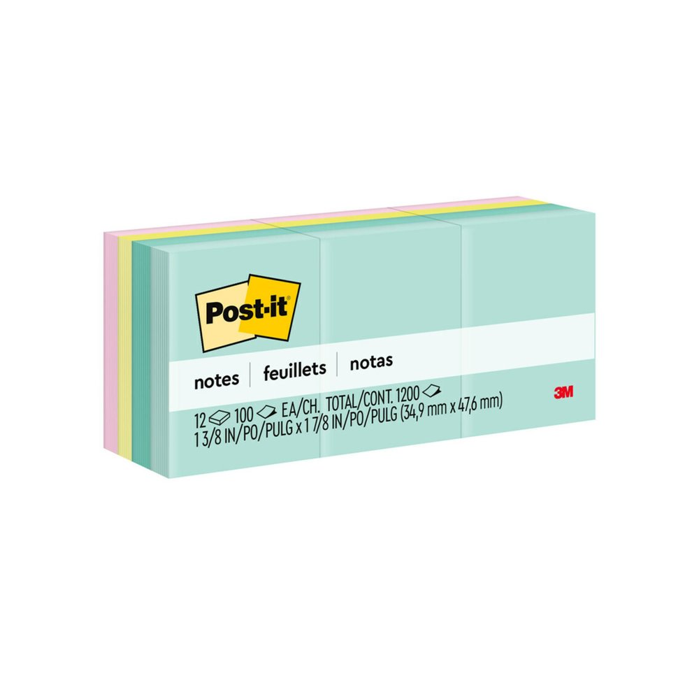 Post-it&reg; Notes - Beachside Caf&eacute; Color Collection - 1200 - 1 3/8" Flag/Note Width x 1 7/8" Flag/Note Length - Rectangle - 100 Sheets per Pad - Unruled - Fresh Mint, Aqua Splash, Sunnyside, P. Picture 7