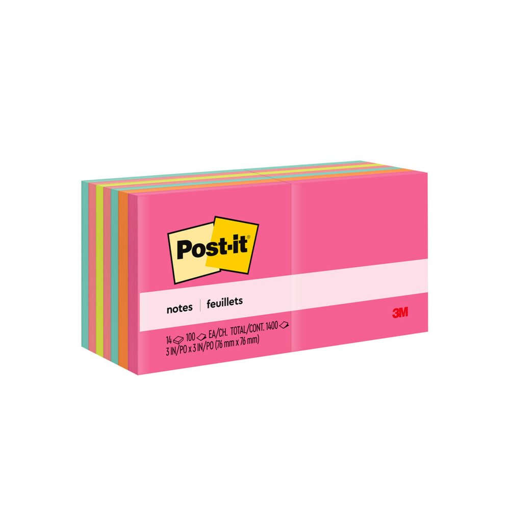 Post-it&reg; Notes - Poptimistic Color Collection - 1400 - 3" Flag/Note Width x 3" Flag/Note Length - Square - 100 Sheets per Pad - Unruled - Power Pink, Vital Orange, Aqua Splash, Guava, Acid Lime, N. Picture 5