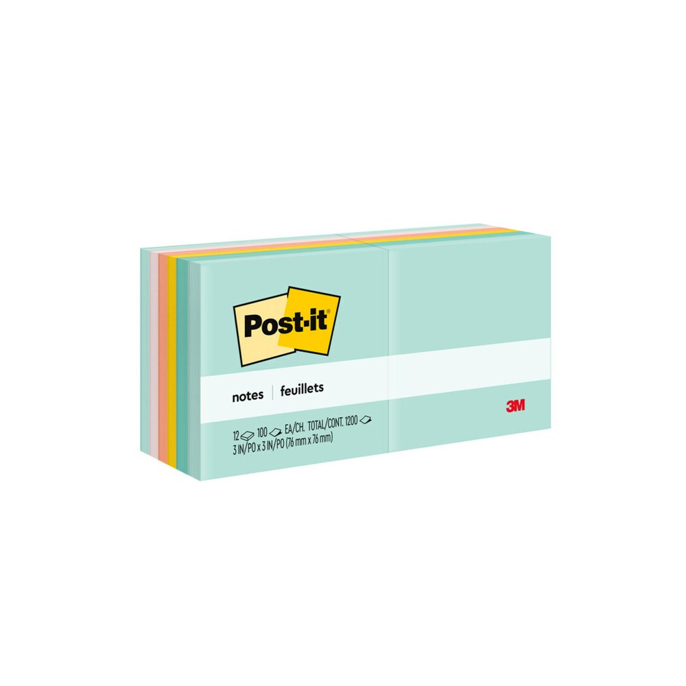 Post-it&reg; Notes - Beachside Caf&eacute; Color Collection - 1200 - 3" Flag/Note Width x 3" Flag/Note Length - Square - 100 Sheets per Pad - Unruled - Fresh Mint, Aqua Splash, Sunnyside, Papaya Fizz,. Picture 5