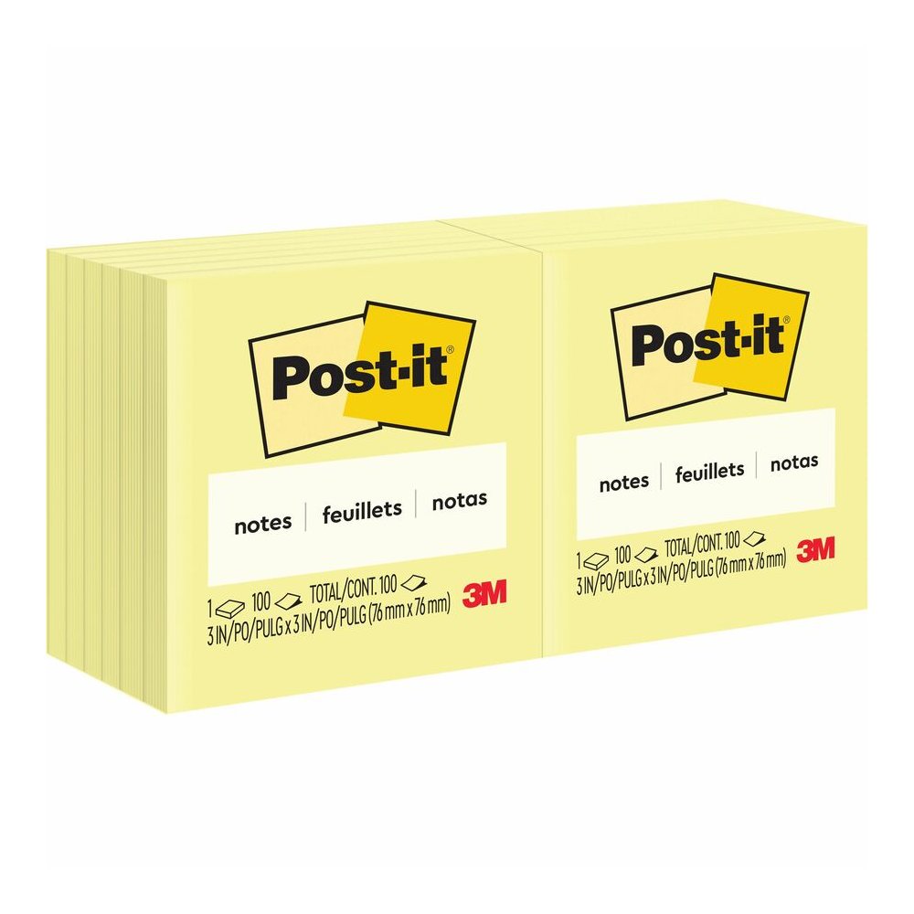 Post-it&reg; Notes Original Notepads - 3" Flag/Note Width x 3" Flag/Note Length - Square - 100 Sheets per Pad - Unruled - Canary Yellow - Paper - Self-adhesive, Repositionable - No - 12 / Pack. Picture 12