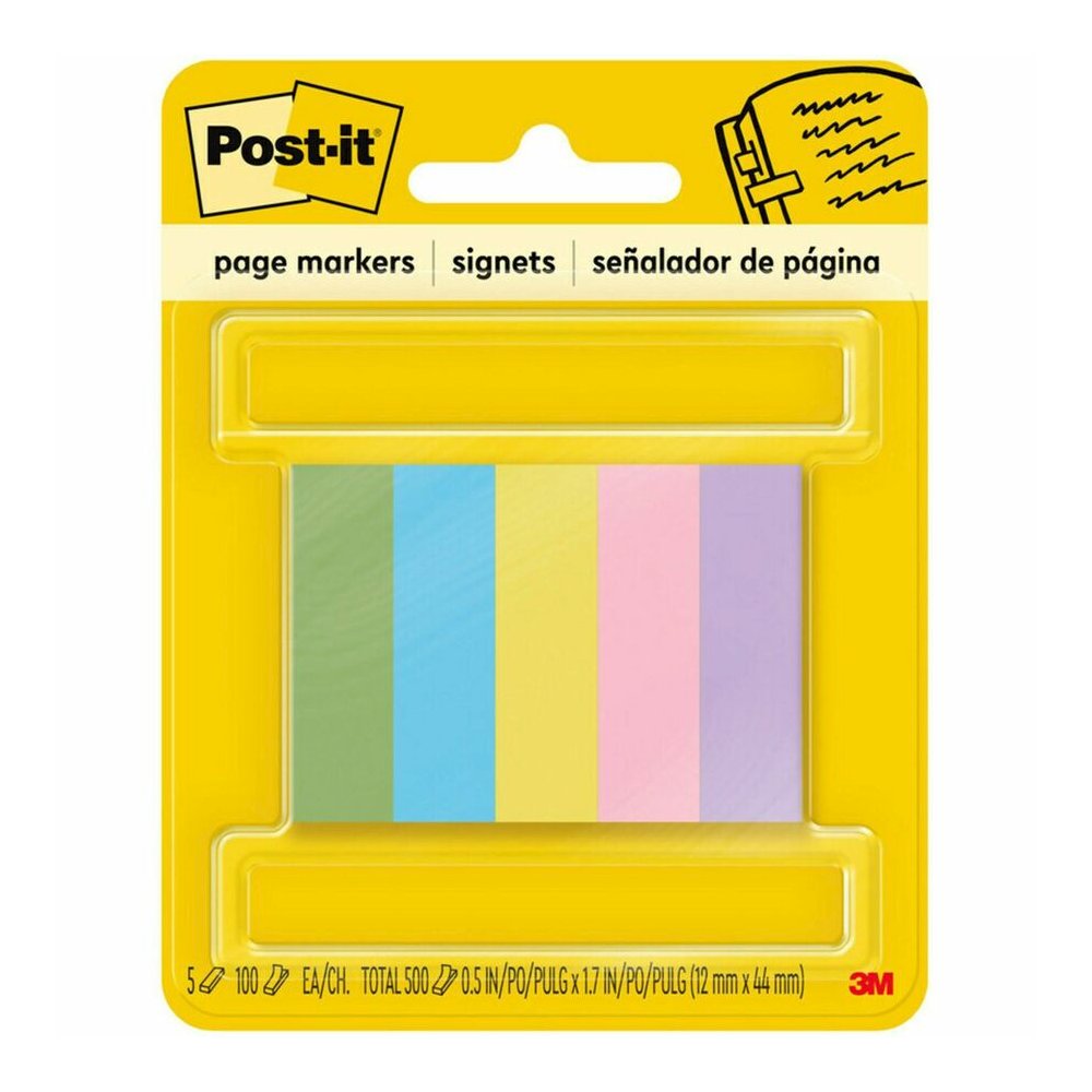 Post-it&reg; Page Markers - 100 - 1/2" Flag/Note Width x 2" Flag/Note Length - Rectangle - Unruled - Electric Blue, Yellow, Aqua Wave, Light Mulberry, Neon Green - Paper - Removable, Self-adhesive - 5. Picture 2
