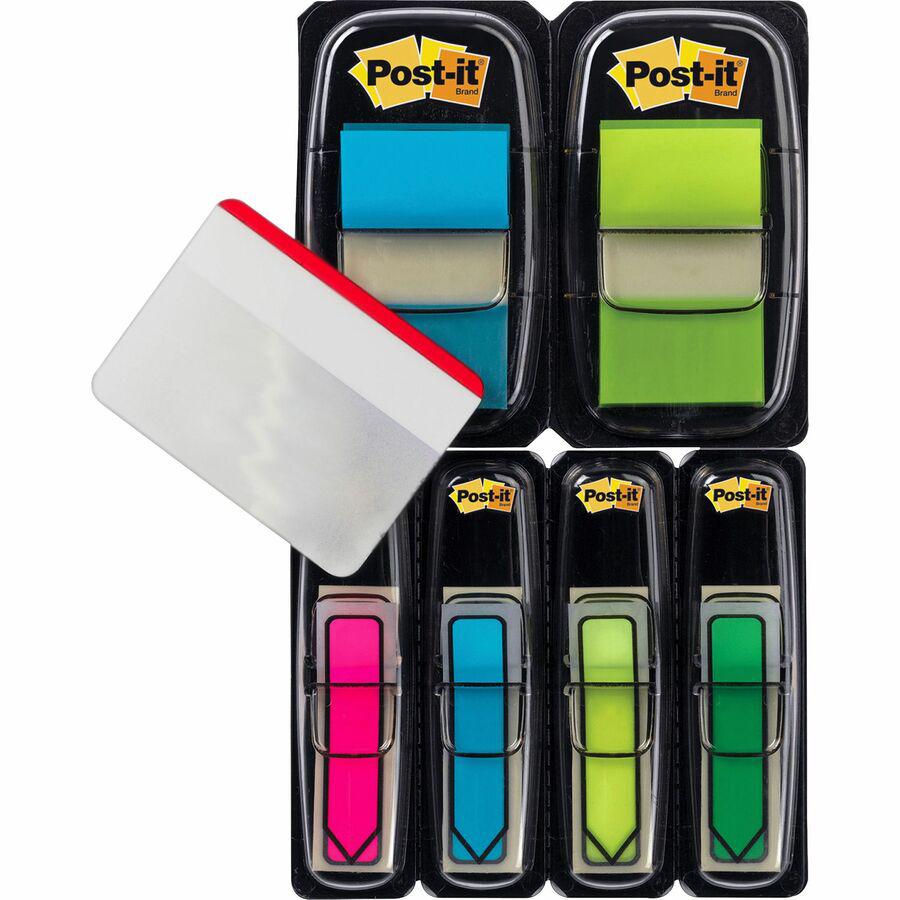 Post-it&reg; Flags and Arrow Flags Value Pack - 484 - 1" x 1 1/2" , 1/2" x 1 1/2" - Rectangle, Arrow - Unruled - Blue, Yellow, Yellow, Green, Pink, Assorted - Self-adhesive, Removable - 196 / Pack. Picture 3