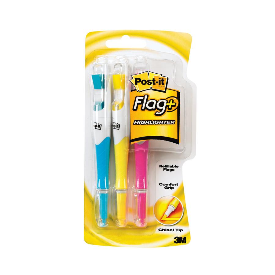 Post-it&reg; Flag+ Highlighter - Yellow, Pink, Blue - Yellow, Pink, Blue Barrel - 3 / Pack. Picture 3