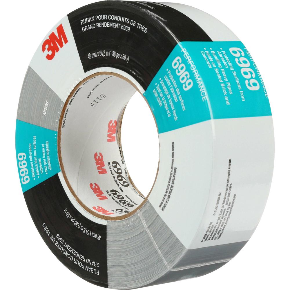 3M Heavy-duty Duct Tape - 60 yd Length x 1.88" Width x 10.7 mil Thickness - 3" Core - Silver - Cloth, Rubber - 10.60 mil - Polyethylene Coated Cloth Backing - 1 Roll. Picture 2