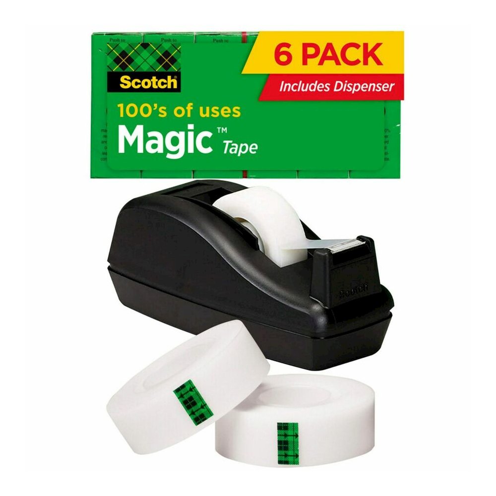 Scotch 3/4"W Magic Tape - 27.78 yd Length x 0.75" Width - 1" Core - Dispenser Included - Desktop Dispenser - Split Resistant, Tear Resistant - For Mending, Splicing - 6 / Pack - Matte - Clear. Picture 2