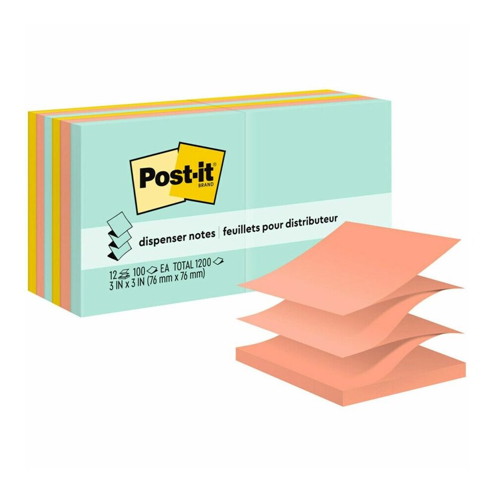 Post-it&reg; Dispenser Notes - 1200 - 3" Flag/Note Width x 3" Flag/Note Length - Square - 100 Sheets per Pad - Unruled - Fresh Mint, Aqua Splash, Sunnyside, Papaya Fizz, Guava - Paper - Pop-up, Self-a. Picture 5