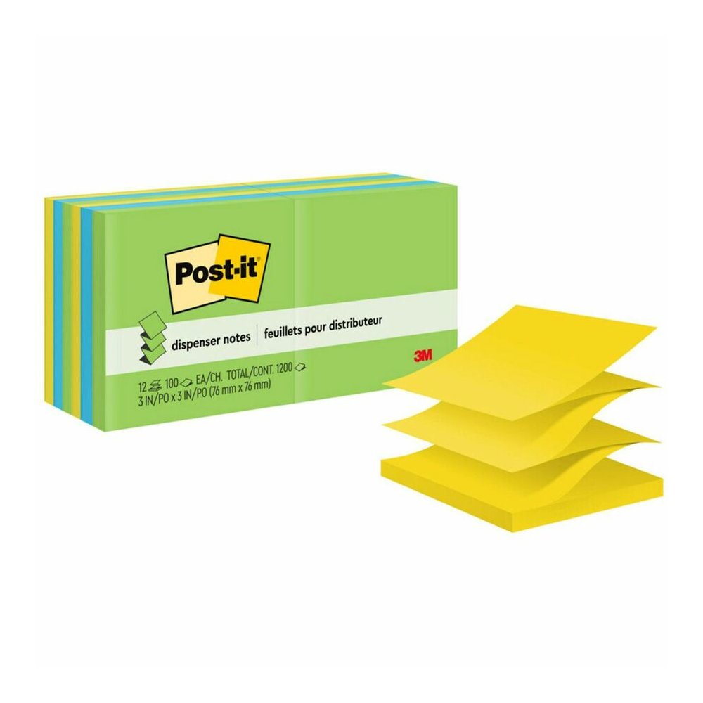 Post-it&reg; Dispenser Notes - 1200 - 3" Flag/Note Width x 3" Flag/Note Length - Square - 100 Sheets per Pad - Unruled - Limeade, Citron, Blue Paradise - Paper - Pop-up, Refillable, Self-adhesive, Rep. Picture 10