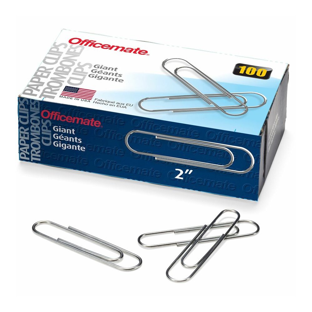 Officemate Giant Paper Clips - Jumbo - 2" Length x 0.5" Width - Silver - Steel - 100/Box - 10 / Pack. Picture 2