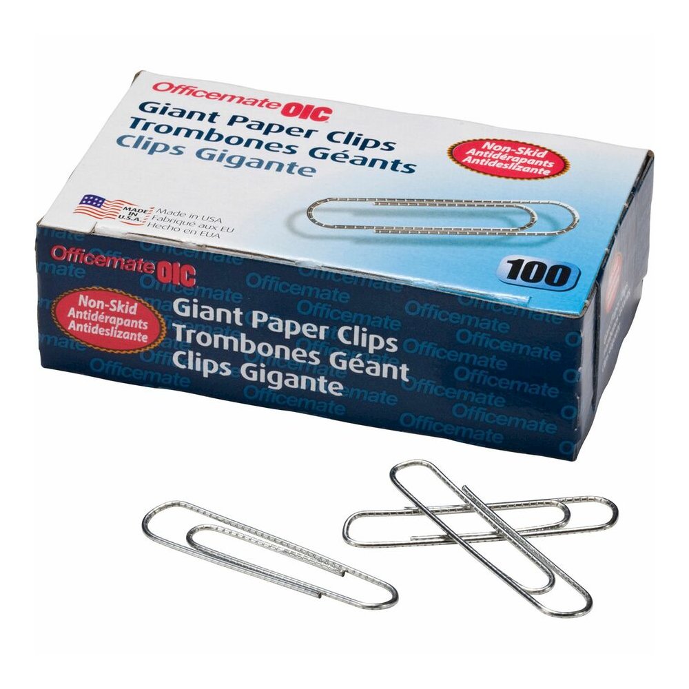Officemate Giant Nonskid Paper Clips - Jumbo - 2" Length x 0.5" Width - Silver - Steel - 100/Box - 10 / Pack. Picture 4