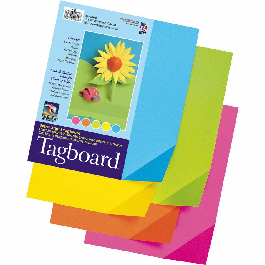 Pacon Super Bright Tagboard - Art - 9"Width x 12"Length - 1 / Pack - Assorted. Picture 4