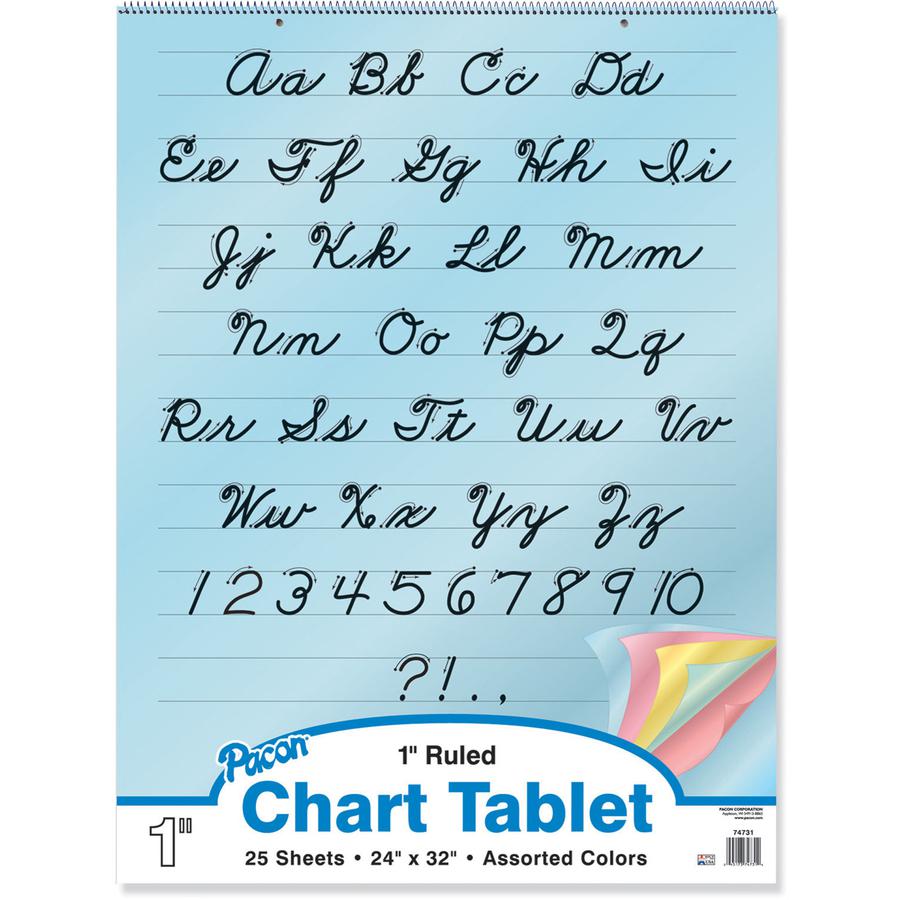 Pacon Cursive Cover Colored Paper Chart Tablet - 25 Sheets - 1" Ruled - 24" x 32"24" x 32" - Assorted Paper - Recycled - 1 Each. Picture 2