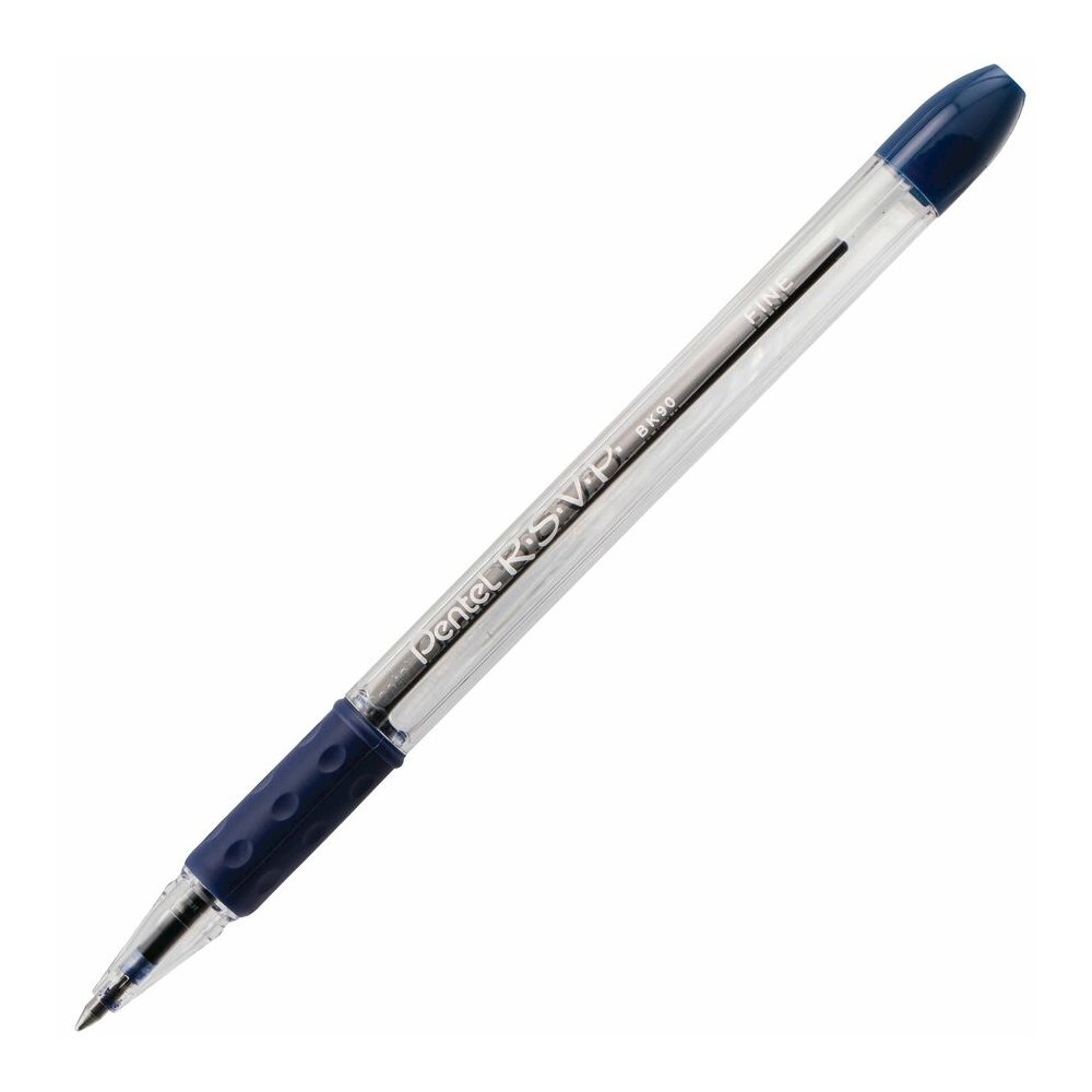 Pentel R.S.V.P. Ballpoint Stick Pens - Refillable - Blue Ink - Clear Barrel - 1 Dozen. Picture 3