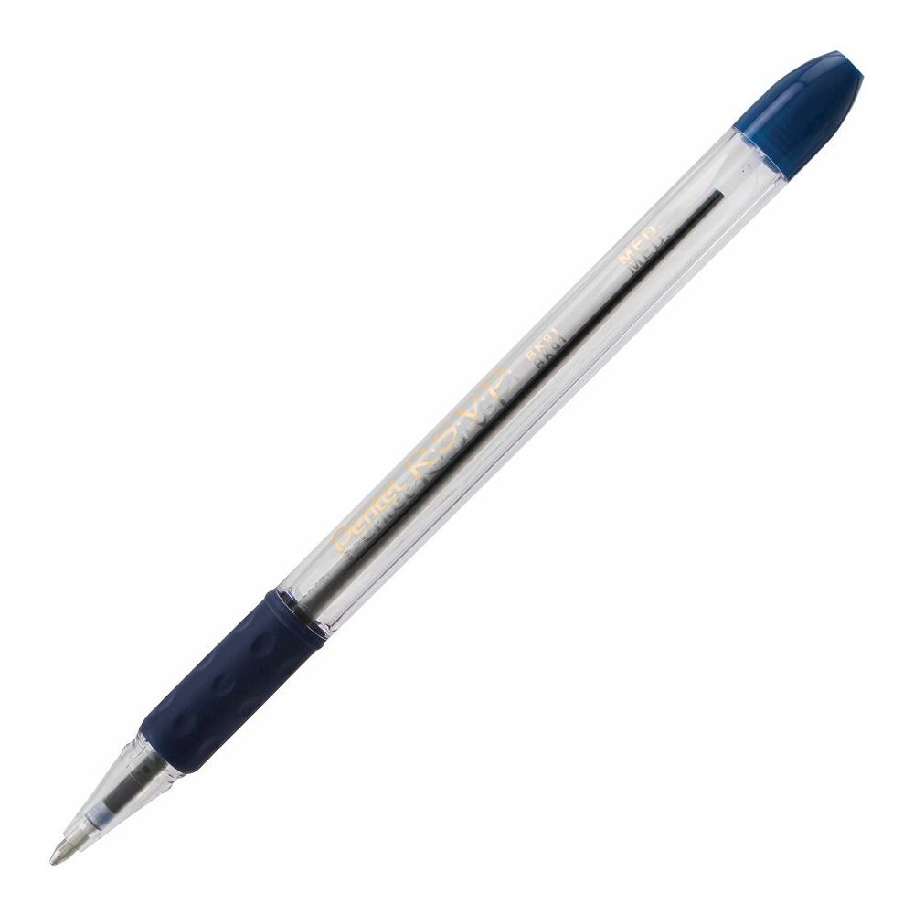 Pentel R.S.V.P. Ballpoint Stick Pens - Refillable - Blue Ink - Clear Barrel - 1 Dozen. Picture 3