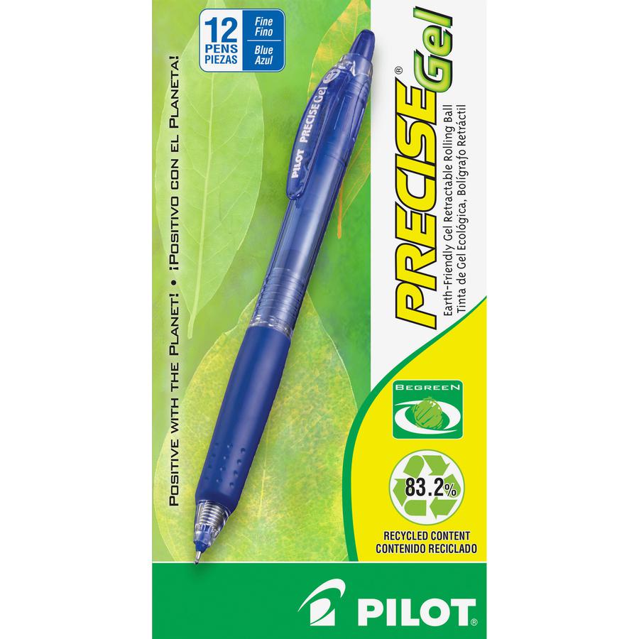 Pilot Precise Gel Fine Retractable BeGreen Pens - Refillable - Retractable - Blue Ink - Gel-based - Translucent Barrel - 1 Dozen. Picture 2
