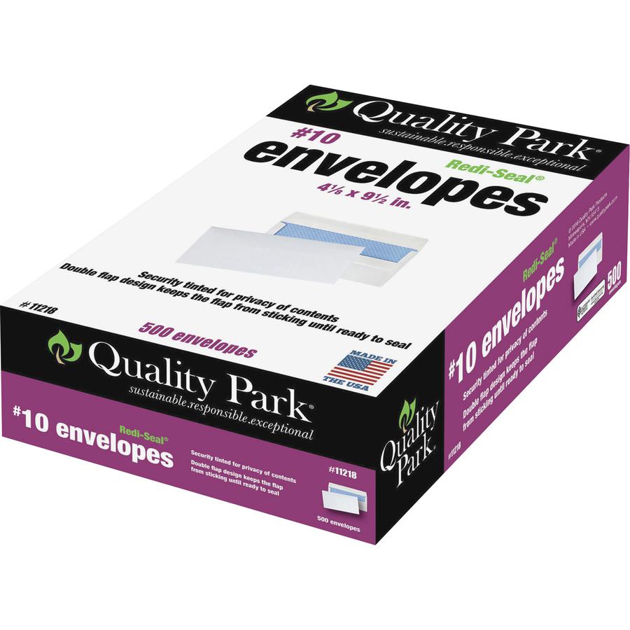 Quality Park No. 10 Security Tinted Envelopes with Self-Seal Closure - Security - #10 - 4 1/8" Width x 9 1/2" Length - 24 lb - Gummed - White - Wove - 500 / Box. Picture 4