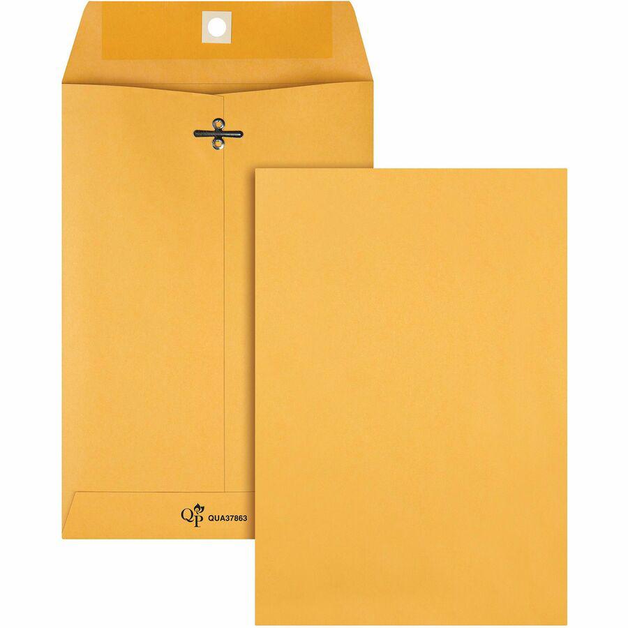 Quality Park 6-1/2 x 9-1/2 Clasp Envelopes ith Deeply Gummed Flaps - Clasp - #63 - 6 1/2" Width x 9 1/2" Length - 28 lb - Gummed - Kraft - Kraft - 100 / Box. Picture 6