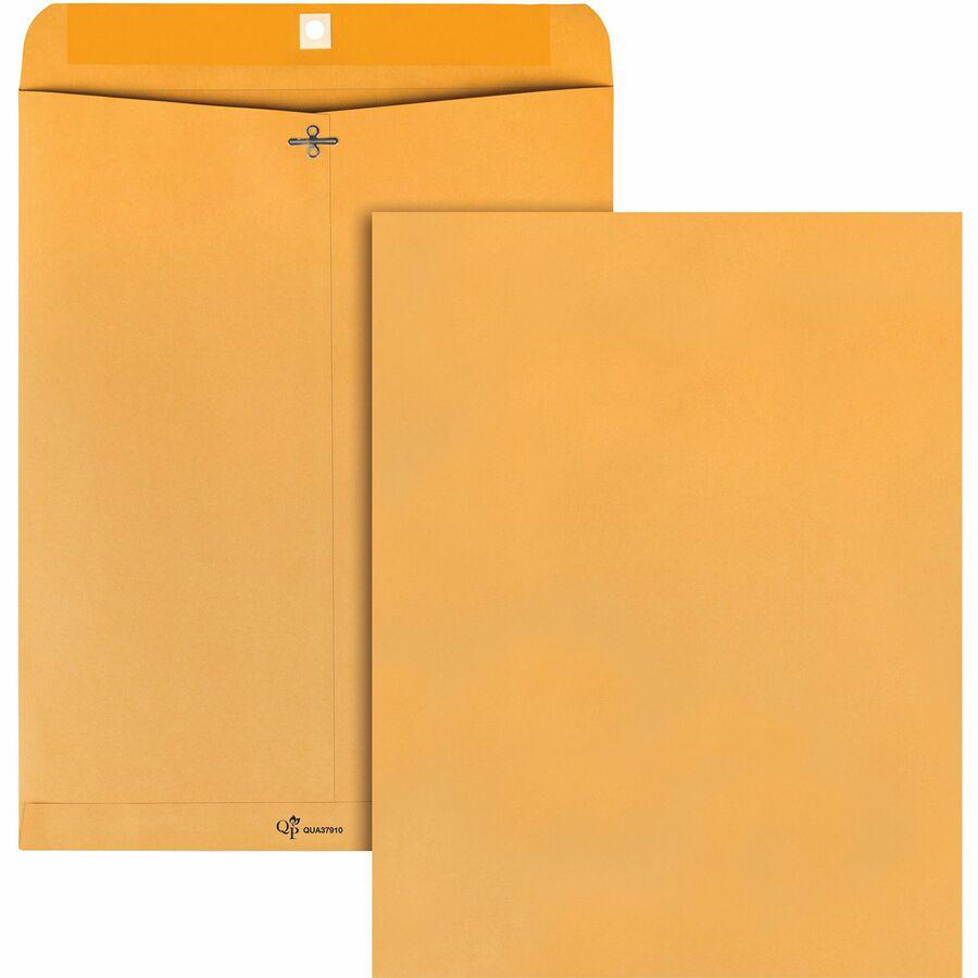 Quality Park 12 x 15-1/2 Clasp Envelope with Deeply Gummed Flaps - Clasp - #110 - 12" Width x 15 1/2" Length - 28 lb - Gummed - Kraft - Kraft - 100 / Box. Picture 8