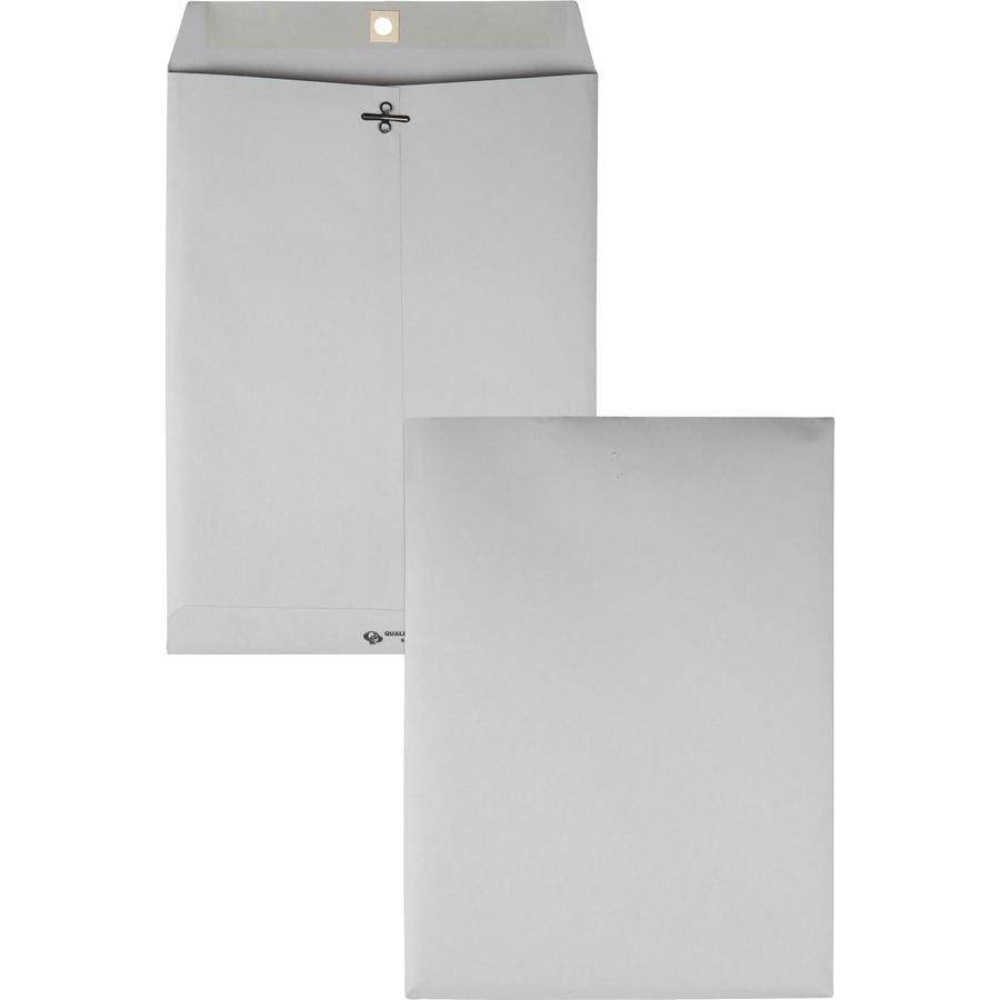 Quality Park 9 x 12 Clasp Envelopes with Deeply Gummed Flaps - Clasp - #90 - 9" Width x 12" Length - 28 lb - Gummed - Kraft - 100 / Box - Gray. Picture 4