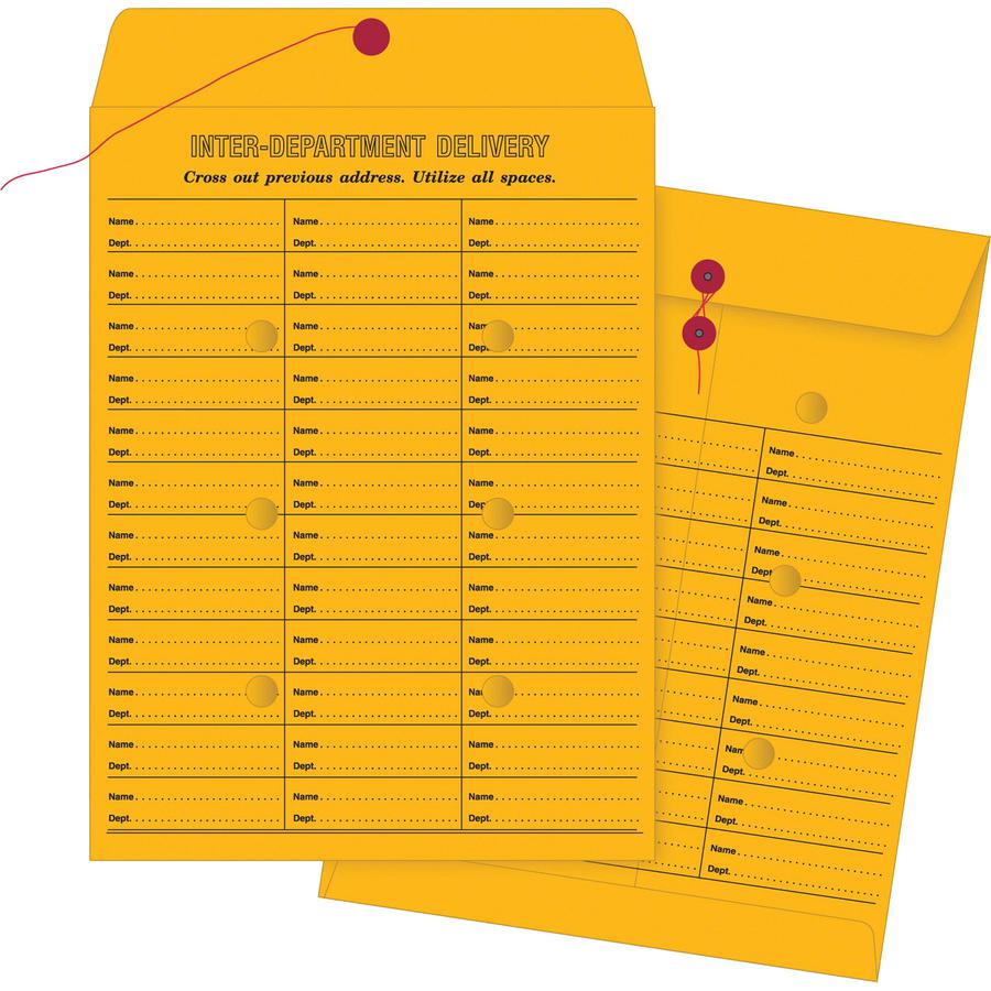 Quality Park 10 x 13 Double Sided Inter-Departmental Envelope - Inter-department - 10" Width x 13" Length - 28 lb - String/Button - Brown Kraft - Kraft - 100 / Box. Picture 2