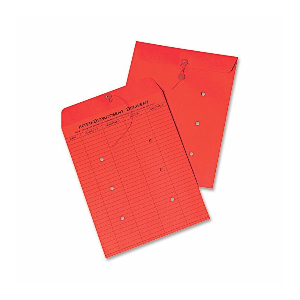 Quality Park 10 x 13 Inter-Departmental Envelopes - Inter-department - 10" Width x 13" Length - 28 lb - String/Button - Red - 100 / Box. Picture 2