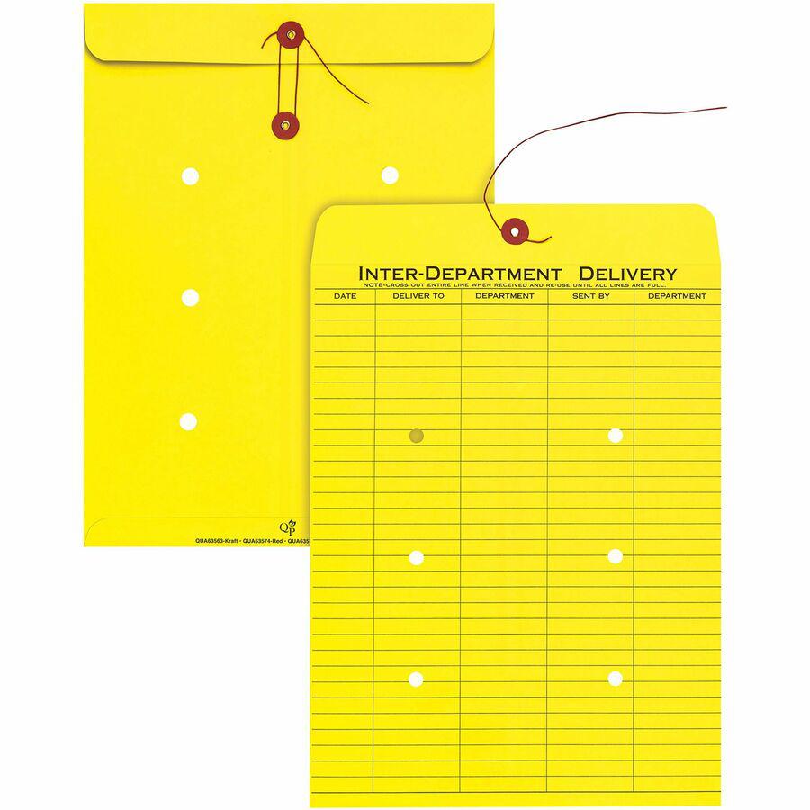 Quality Park 10 x 13 Inter-Departmental Envelopes - Inter-department - 10" Width x 13" Length - 28 lb - String/Button - Yellow - 100 / Box. Picture 6