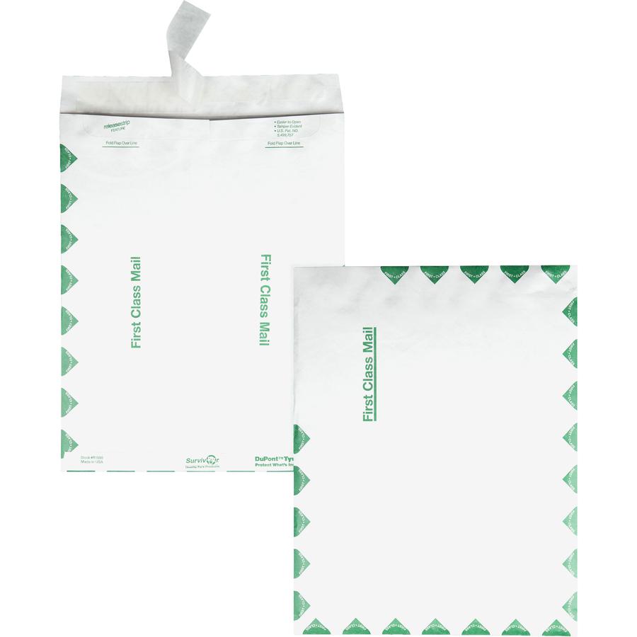 Survivor&reg; 6 x 9 DuPont Tyvek First Class Border Catalog Mailers with Self-Seal Closure - First Class Mail - #1 - 6" Width x 9" Length - 14 lb - Peel & Seal - Tyvek - 100 / Box - White. Picture 3