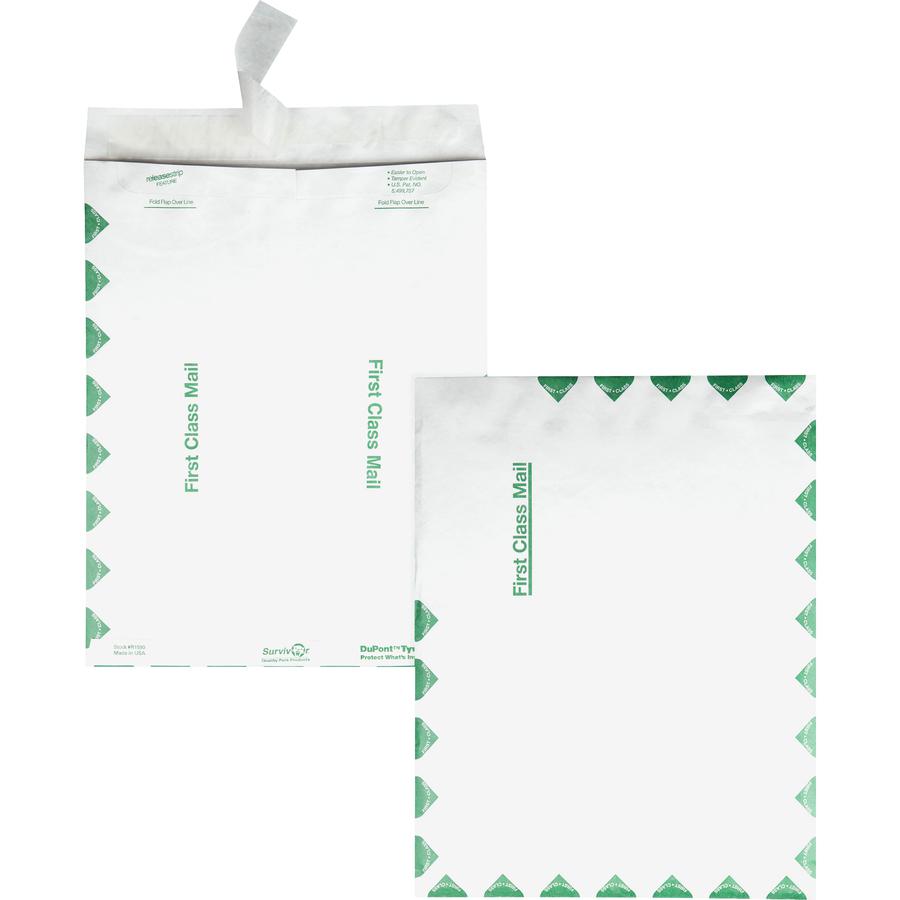 Survivor&reg; 10 x 13 DuPont Tyvek First Class Border Catalog Mailer with Self-Sealing Closure - First Class Mail - #13 1/2 - 10" Width x 13" Length - 14 lb - Peel & Seal - Tyvek - 100 / Box - White. Picture 4