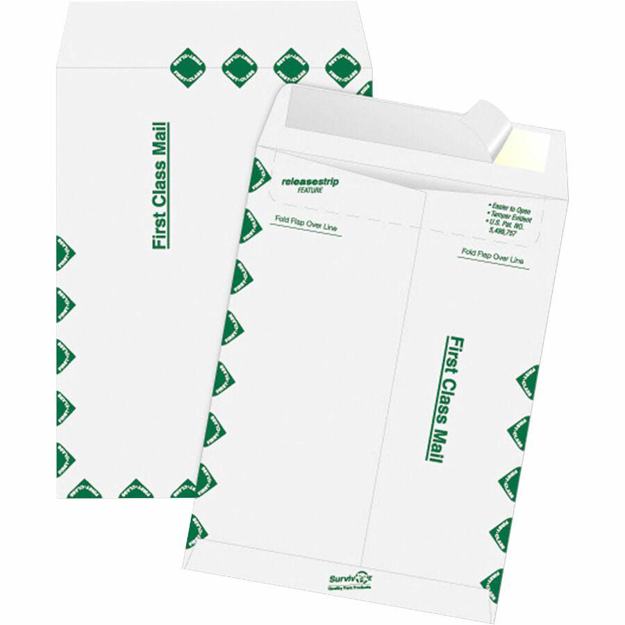 Survivor&reg; 12 x 15-1/2 DuPont Tyvek First Class Border Catalog Mailer - First Class Mail - #15 1/2 - 12" Width x 15 1/2" Length - 14 lb - Peel & Seal - Tyvek - 100 / Box - White. Picture 4