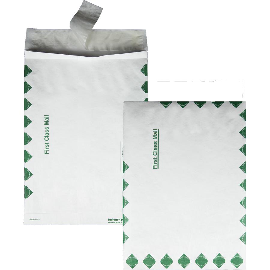 Survivor&reg; 10 x 13 x 1-1/2 DuPont Tyvek Expansion First Class Border Mailers - First Class Mail - 10" Width x 13" Length - 1 1/2" Gusset - 18 lb - Peel & Seal - White - Tyvek - 100 / Carton. Picture 6