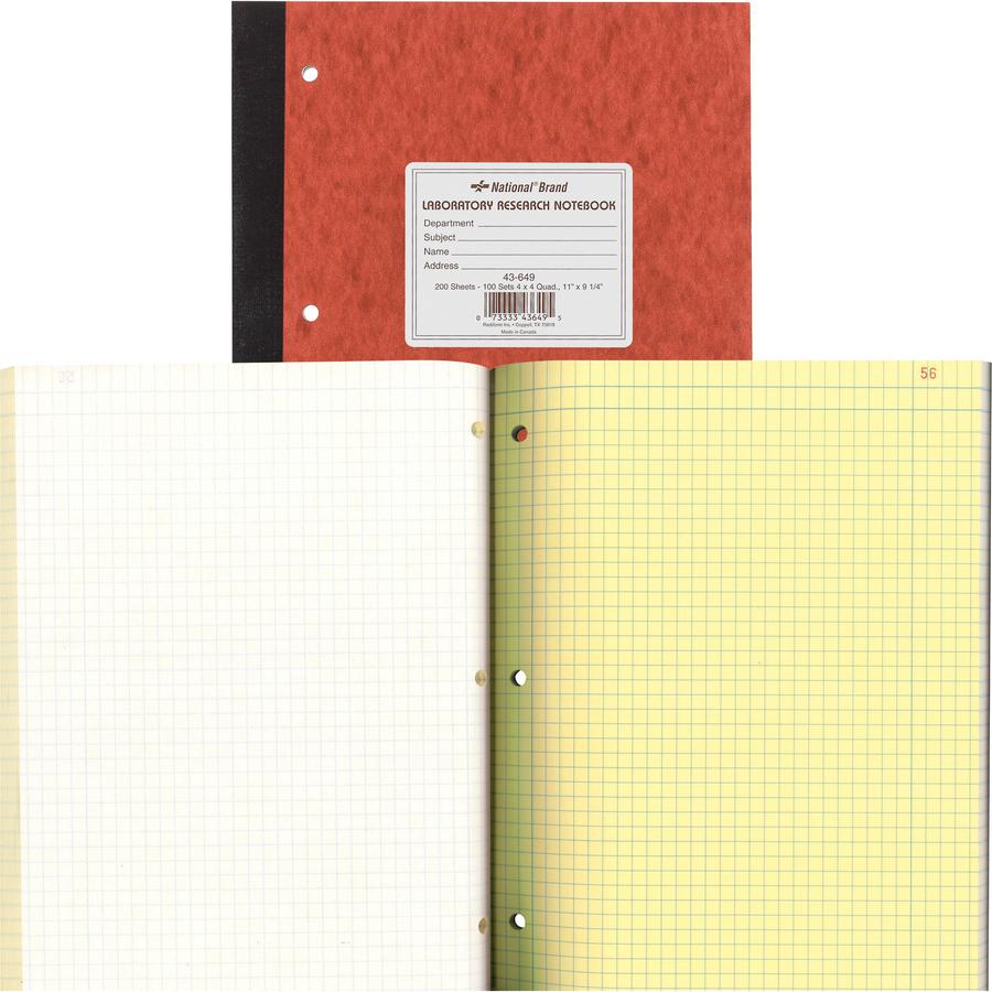 Rediform Laboratory Research Notebook - 200 Sheets - Sewn - 9 1/4" x 11" Sheet Size - Brown Paper - Brown Pressboard Cover - Micro Perforated, Numbered, Perforated, Punched - 1 Each. Picture 3