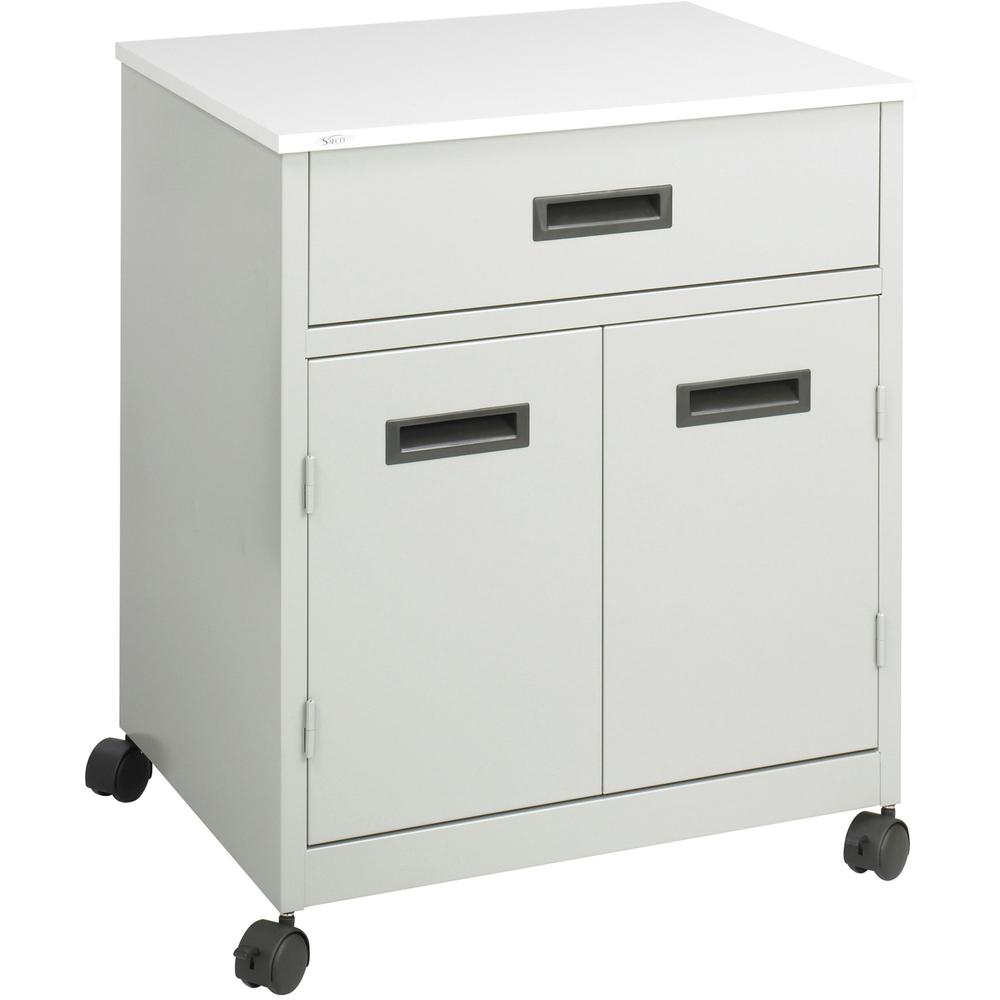 Safco Steel Mobile Machine Stand with Drawer - 200 lb Load Capacity - 2 x Shelf(ves) - Hinged Door - 29.75" Height x 25" Width x 20" Depth - Floor - Laminate, Powder Coated - Steel - Gray. Picture 2