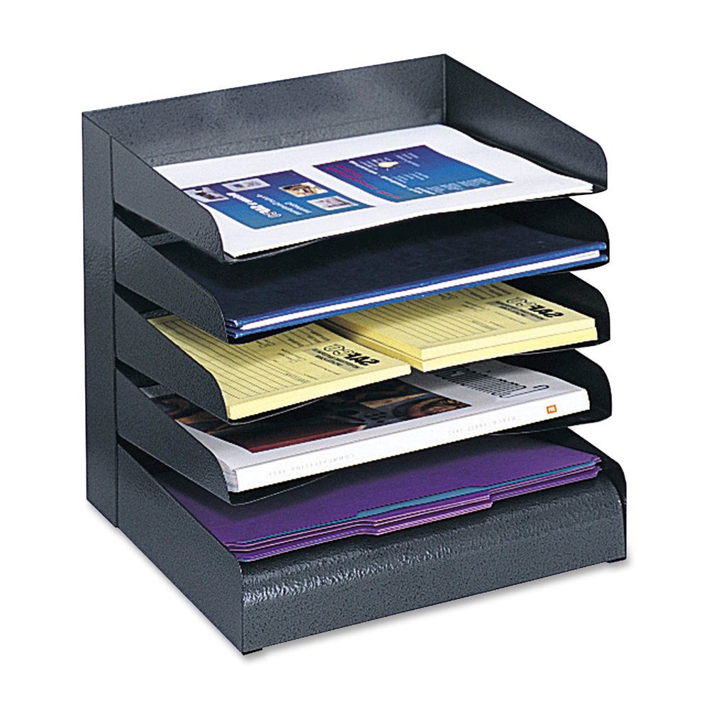 Safco Slanted Shelves Steel Desk Tray Sorter - 5 Tier(s) - Desktop - Durable - Powder Coated - Black - Steel - 1 Each. Picture 3