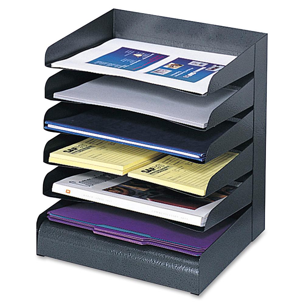 Safco Slanted Shelves Steel Desk Tray Sorter - 6 Tier(s)Desktop - Durable - Powder Coated - Black - Steel - 1 Each. Picture 2