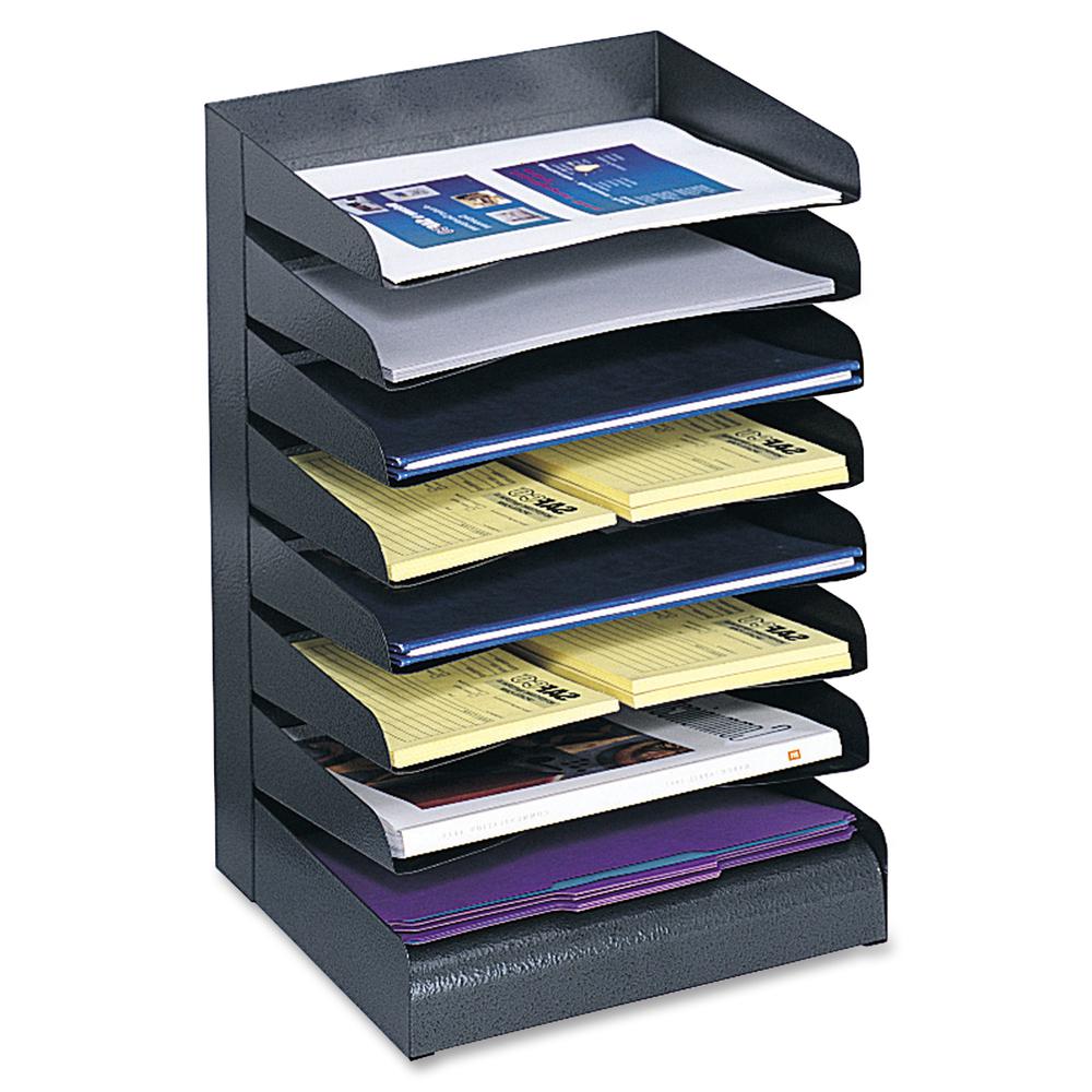 Safco Slanted Shelves Steel Desk Tray Sorter - 8 Tier(s)Desktop - Durable - Powder Coated - Black - Steel - 1 Each. Picture 2